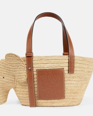 Loewe Elephant Small Raffia Basket Bag - Brown