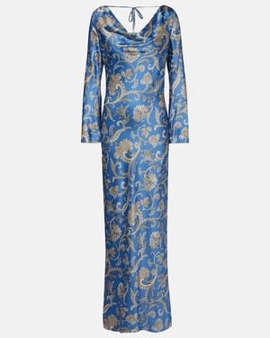 Veronica Beard Ember Printed Silk-Blend Maxi Dress - Blue