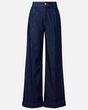 7 For All Mankind Pleated High-Rise Wide-Leg Jeans - Blue
