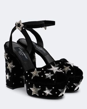 Dolce & Gabbana Verzierte Plateausandalen Aus Samt - Schwarz