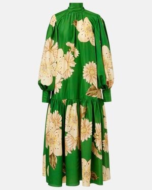 ALÉMAIS Sage Floral Silk Midi Dress - Green