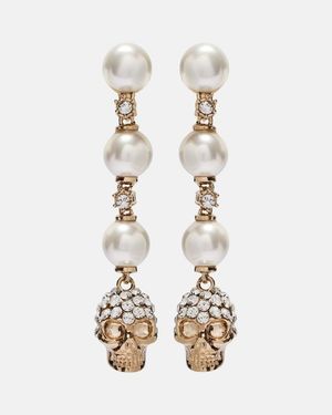 McQueen Ohrringe Skull Mit Kristallen Und Zierperlen - Weiß