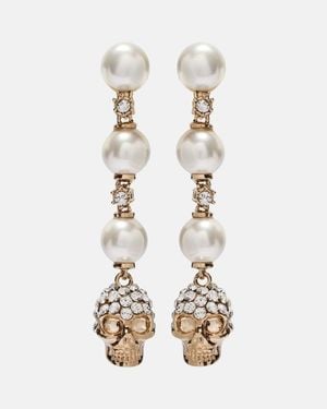 McQueen Skull Crystal-Embellished Drop Earrings - White