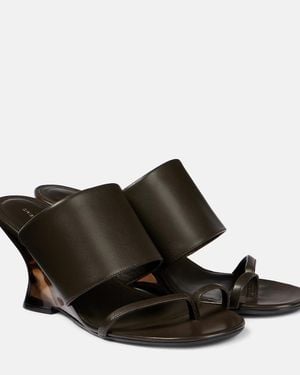 Dries Van Noten Leather Wedge Mules - Black