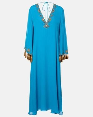 Valentino Embellished Silk Georgette Midi Dress - Blue