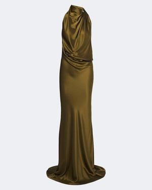 The Sei Draped Open-Back Silk Charmeuse Gown - Green