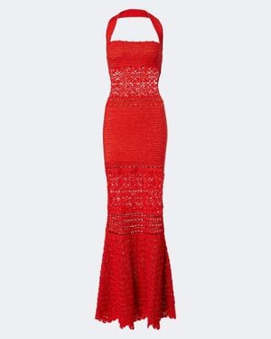 retroféte Peggie Crochet Cotton-Blend Maxi Dress - Red