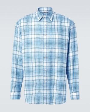 AURALEE Airy Checked Wool Shirt - Blue