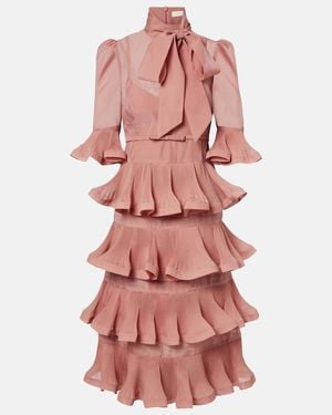 Zimmermann Tiered Pleated Midi Dress - Pink