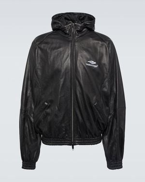 Balenciaga 3B Sports Icon Leather Track Jacket - Black