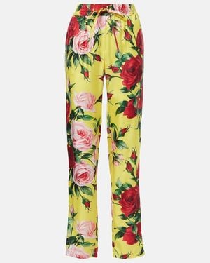 Dolce & Gabbana Floral Silk Straight Trousers - Yellow