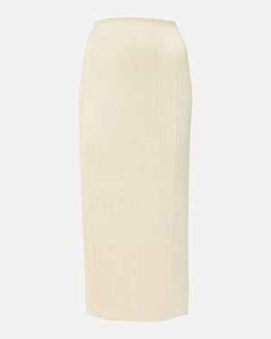 Vince Pleated Satin Midi Skirt - Natural