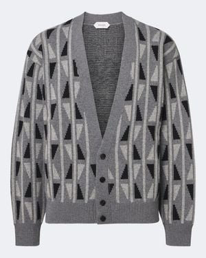 Versace Jacquard Wool And Cashmere Cardigan - Gray