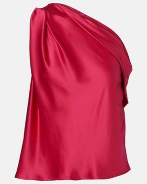 The Sei One-Shoulder Draped Silk Satin Top - Red