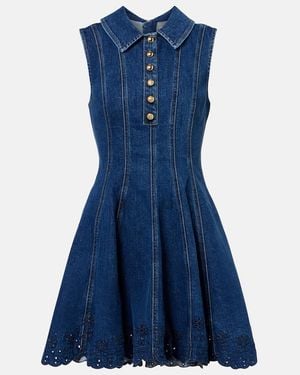 Self-Portrait Broderie Anglaise Denim Minidress - Blue