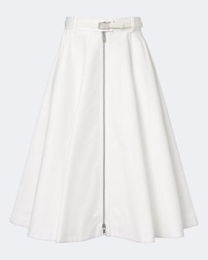 Prada Belted Cotton Midi Skirt - White