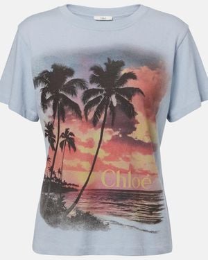 Chloé Printed Cotton Jersey T-Shirt - Grey