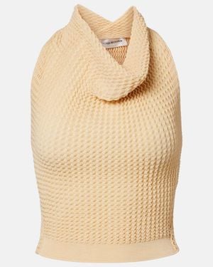 Victoria Beckham Draped Knitted Cotton-Blend Crop Top - Natural
