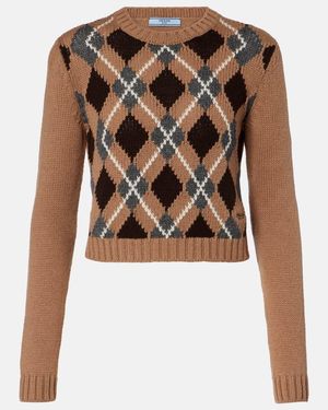 Prada Cropped-Pullover Aus Kaschmir - Braun