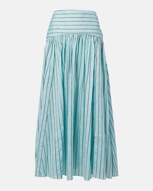 STAUD Procida Striped Cotton-Blend Maxi Skirt - Blue