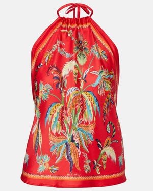 Etro Printed Halterneck Silk Twill Top - Red