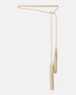 Nour Hammour Leather Tassel Belt - White