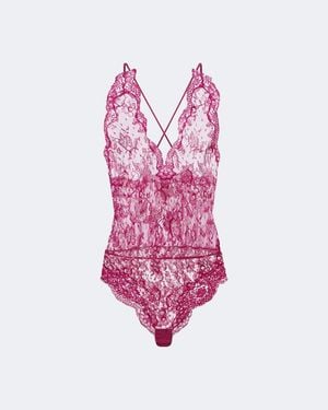 Saint Laurent Sheer Cotton-Blend Lace Bodysuit - Pink