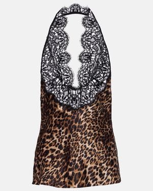 Nili Lotan Teo Leopard-Print Silk Satin Top - Black