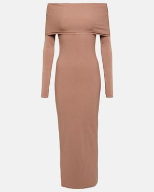 Alaïa Off-Shoulder Jersey Midi Dress - Natural