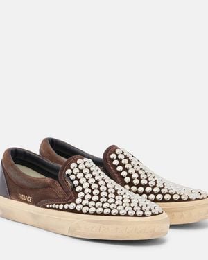 Golden Goose Vce Studded Suede Slip-On Sneakers - Brown