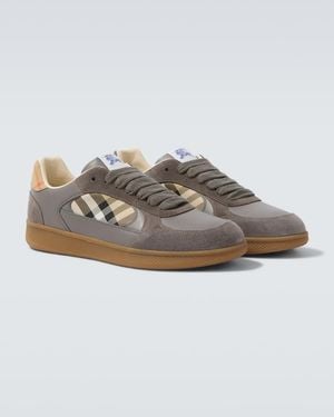 Burberry Terrace Leather And Suede Sneakers - Gray