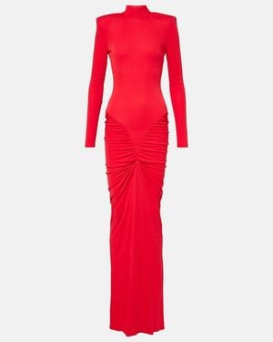 The New Arrivals Ilkyaz Ozel Darja Ruched High-Neck Gown - Red