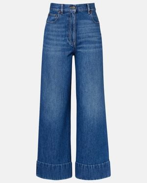 Valentino Jeans Anchos Con Piel - Azul