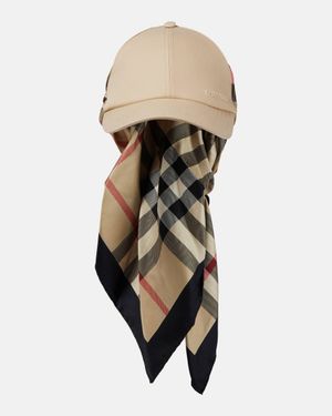 Burberry Scarf-detail Cotton And Silk Baseball Cap - Natural