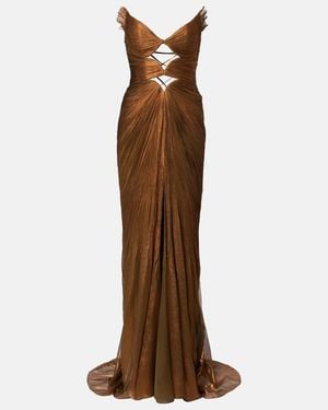 Maria Lucia Hohan Cutout Pleated Silk Gown - Brown