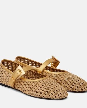 Paris Texas Sveva Woven Leather-Trimmed Ballet Flats - Brown