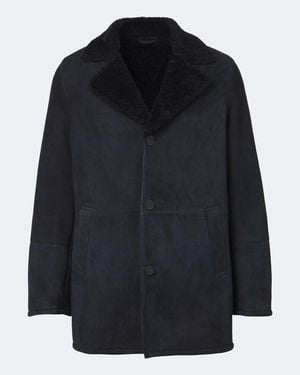 Arma Bohdan Shearling-Lined Suede Coat - Blue