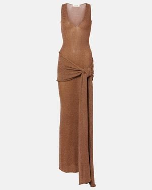 AYA MUSE Alula Belted Lame Maxi Dress - Brown