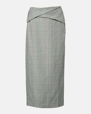Victoria Beckham Checked Virgin Wool Midi Skirt - Grey