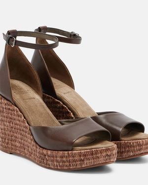 Brunello Cucinelli Monili Leather Espadrille Wedges - Brown