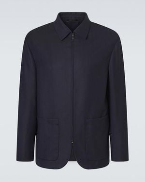 Giorgio Armani Chevron Wool And Cashmere-Blend Jacket - Blue