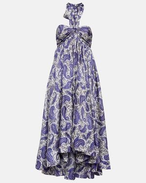 Zimmermann Devi Pleated Printed Silk Halterneck Midi Dress - Purple