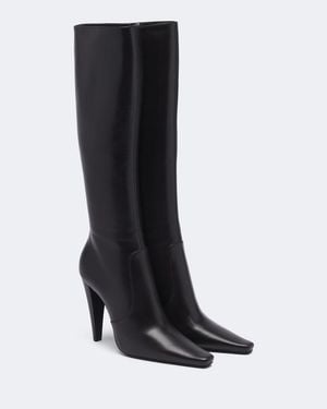 Saint Laurent 77 Leather Knee-High Boots - Black