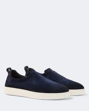 Santoni Slip-On-Sneakers Aus Veloursleder - Blau