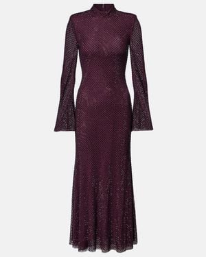 Self-Portrait Rhinestone Mesh Maxi Dress - Purple