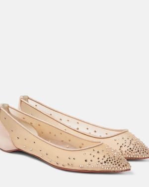 Christian Louboutin Follies Strass Suede Flats - Natural