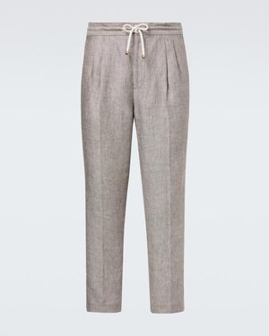 Brunello Cucinelli Hemp And Linen Tapered Trousers - Grey
