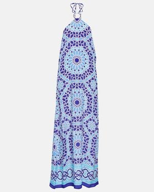 Alexandra Miro Asher Printed Halterneck Maxi Dress - Blue
