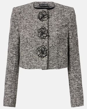 Oscar de la Renta Floral-Applique Cotton-Blend Tweed Jacket - Gray
