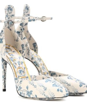 Gucci Floral-printed Leather Court Shoes - Blue